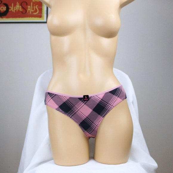 NWT La Senza Low Rise Thong Medium Plaid Pattern Pink & Black Panties P26 - Picture 2 of 4